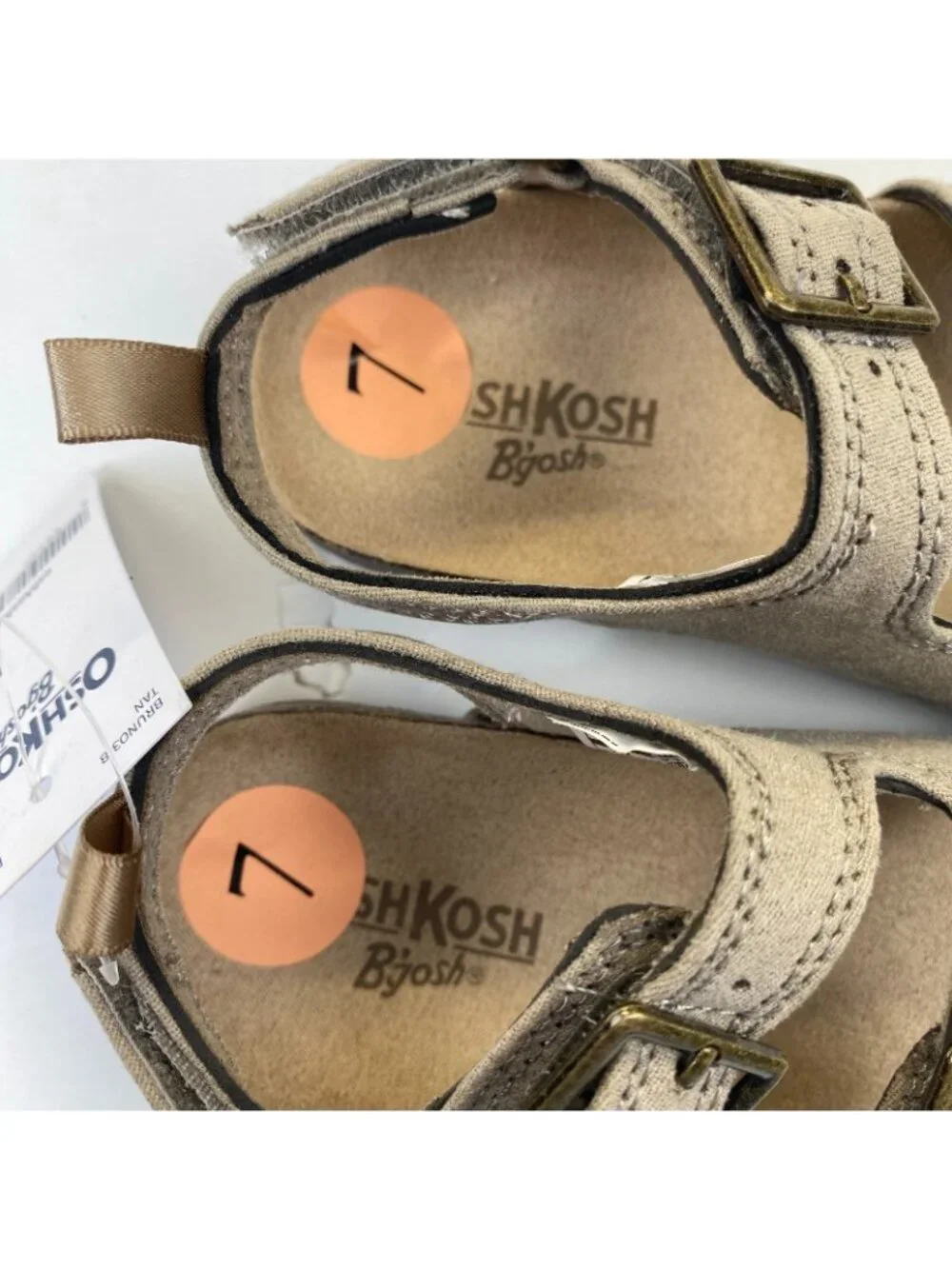 OshKosh B'Gosh Toddler Sandals Bruno4 Tan Size 7 Toddler, TDV Hook & Loop Adjust